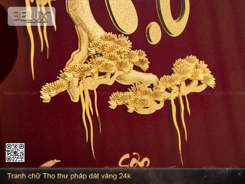 Tranh chữ Thọ thư pháp dát vàng 24k - 32x25cm